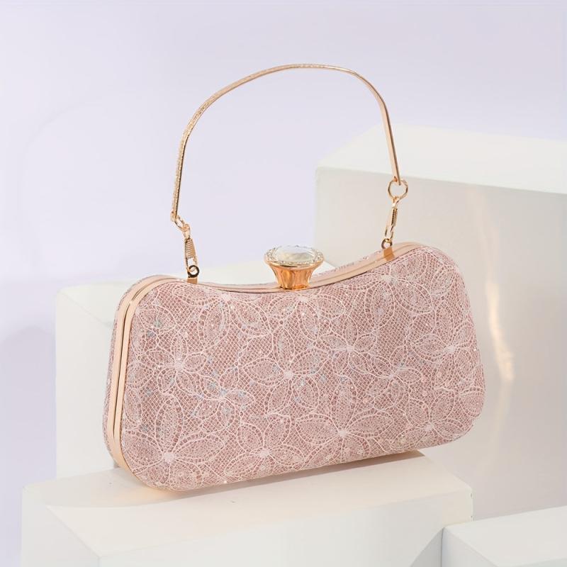 Glitter Satchel Wallet Evening Bag Lace Flower Pattern