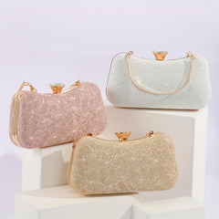 Glitter Satchel Wallet Evening Bag Lace Flower Pattern