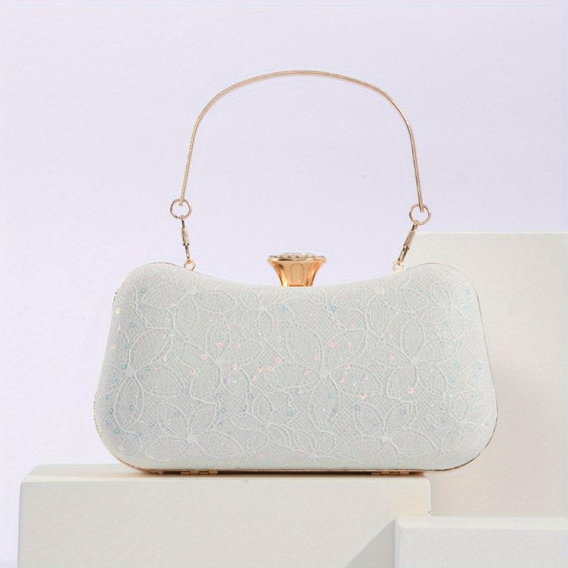 Glitter Satchel Wallet Evening Bag Lace Flower Pattern