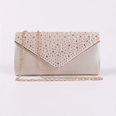 Rhinestone Glitter Envelope Metal Chain Clutch Elegant Textured Flap Purse