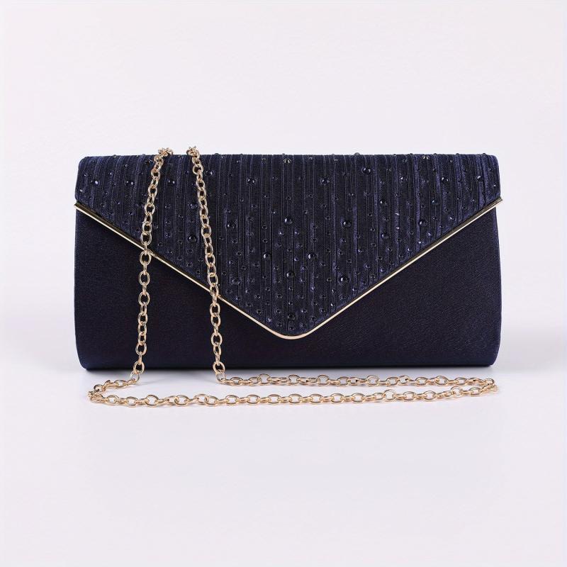 Rhinestone Glitter Envelope Metal Chain Clutch Elegant Textured Flap Purse