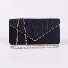 Rhinestone Glitter Envelope Metal Chain Clutch Elegant Textured Flap Purse