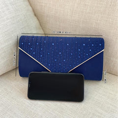 Rhinestone Glitter Envelope Metal Chain Clutch Elegant Textured Flap Purse