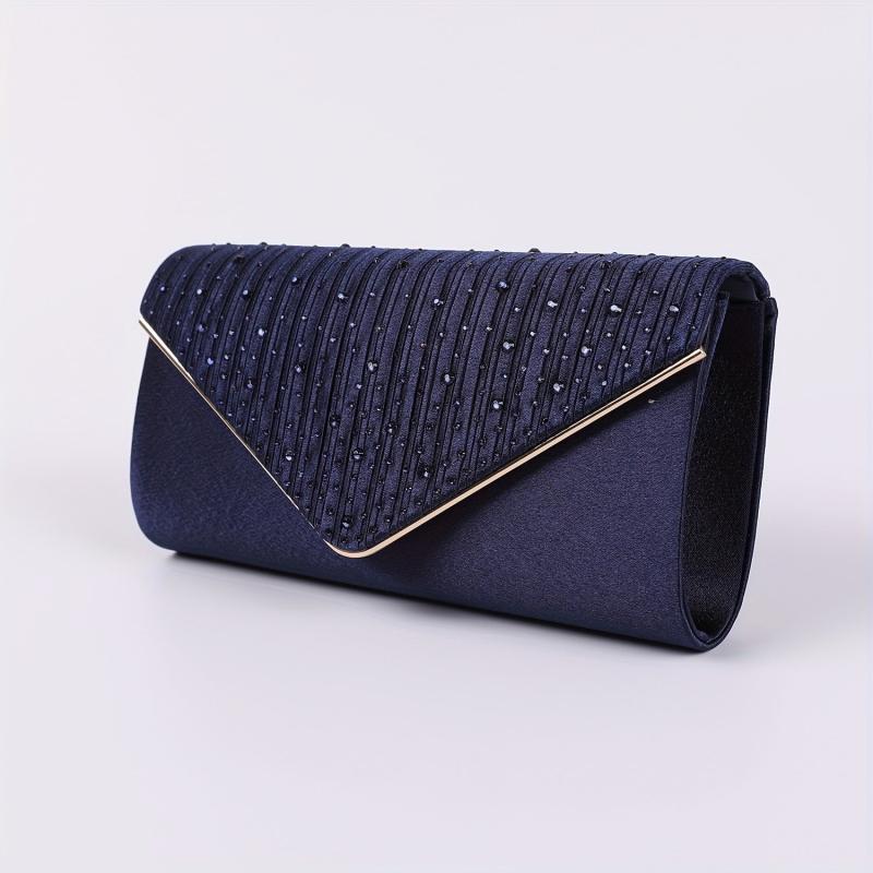 Rhinestone Glitter Envelope Metal Chain Clutch Elegant Textured Flap Purse