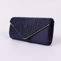 Rhinestone Glitter Envelope Metal Chain Clutch Elegant Textured Flap Purse