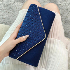 Rhinestone Glitter Envelope Metal Chain Clutch Elegant Textured Flap Purse