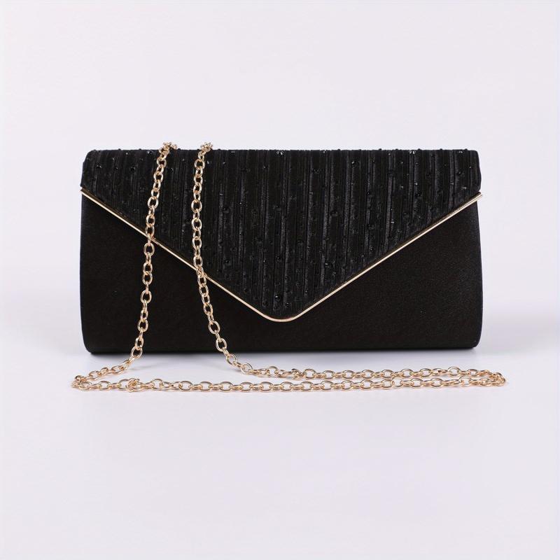 Rhinestone Glitter Envelope Metal Chain Clutch Elegant Textured Flap Purse