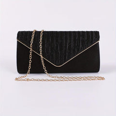 Rhinestone Glitter Envelope Metal Chain Clutch Elegant Textured Flap Purse