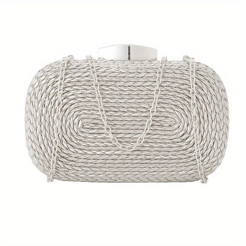 Straw Woven Evening Bag Chain Crossbody Clutch Purse for Party