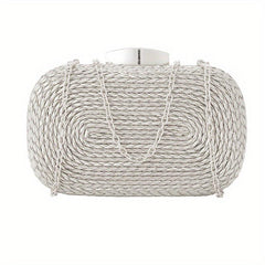 Straw Woven Evening Bag Chain Crossbody Clutch Purse for Party
