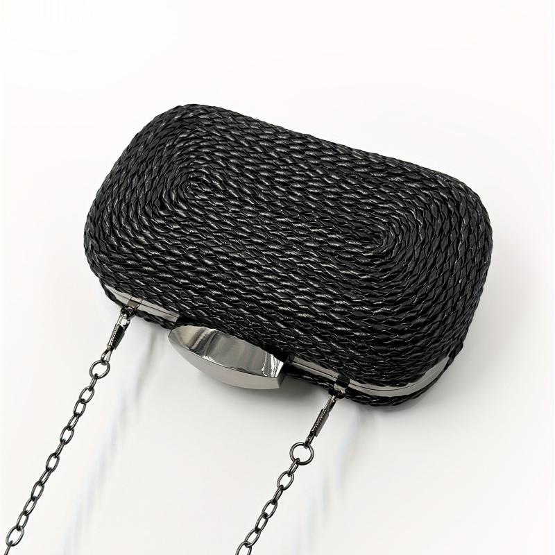 Straw Woven Evening Bag Chain Crossbody Clutch Purse for Party