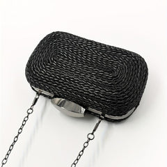 Straw Woven Evening Bag Chain Crossbody Clutch Purse for Party