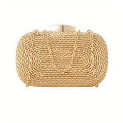 Straw Woven Evening Bag Chain Crossbody Clutch Purse for Party