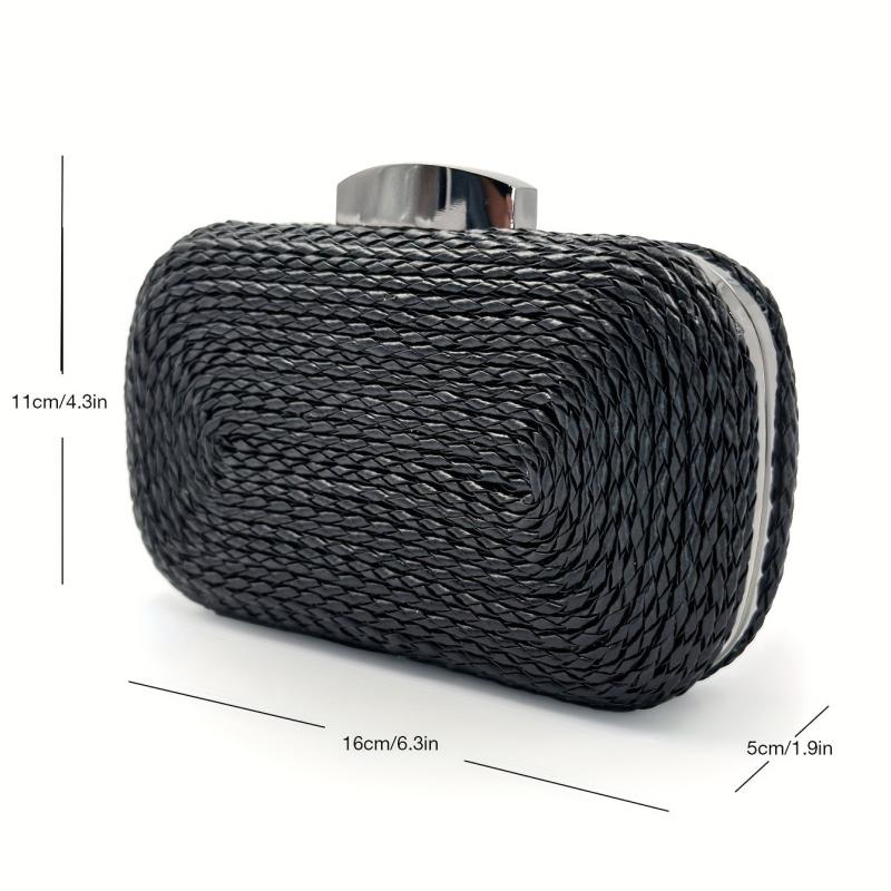Straw Woven Evening Bag Chain Crossbody Clutch Purse for Party