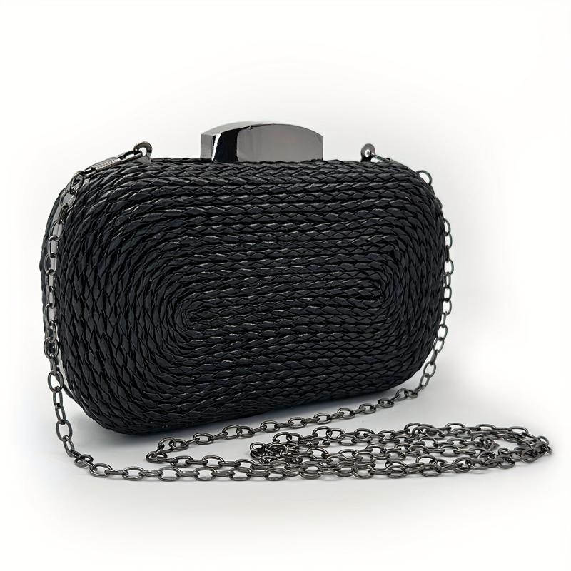 Straw Woven Evening Bag Chain Crossbody Clutch Purse for Party
