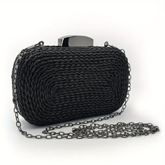 Straw Woven Evening Bag Chain Crossbody Clutch Purse for Party