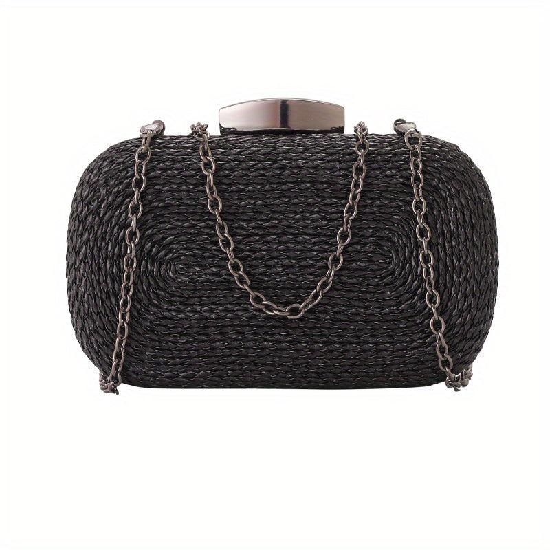 Straw Woven Evening Bag Chain Crossbody Clutch Purse for Party