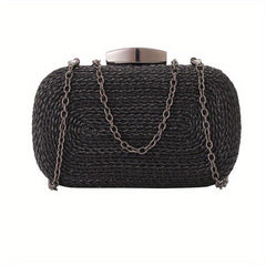 Straw Woven Evening Bag Chain Crossbody Clutch Purse for Party