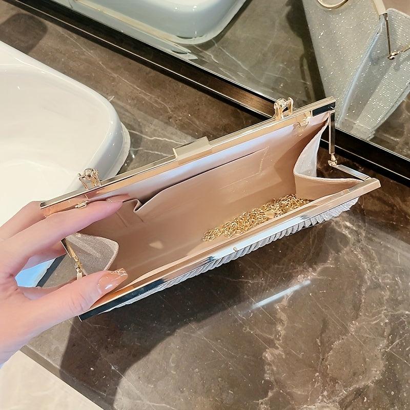 Glitter Event Clutch Bag Metal Chain Handbag Floral Handle