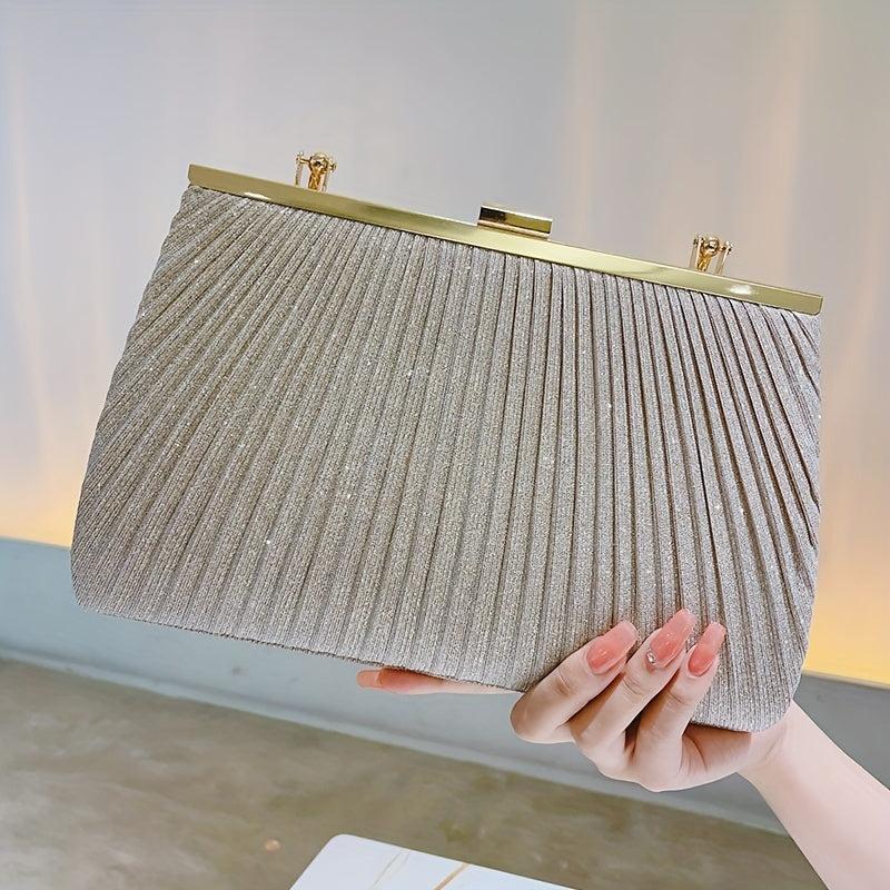 Glitter Event Clutch Bag Metal Chain Handbag Floral Handle