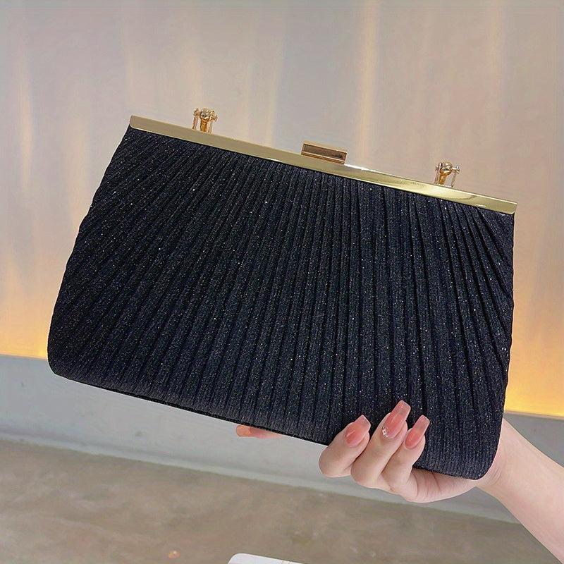 Glitter Event Clutch Bag Metal Chain Handbag Floral Handle