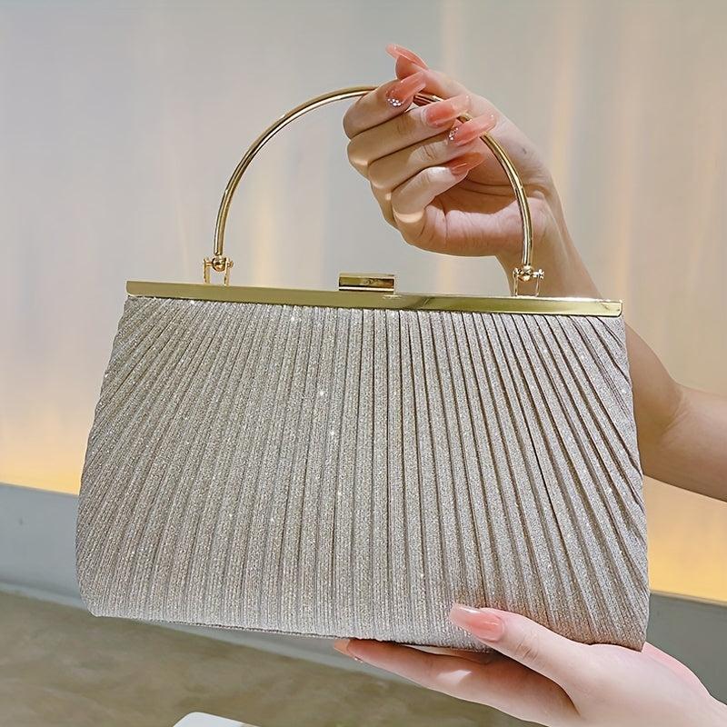 Glitter Event Clutch Bag Metal Chain Handbag Floral Handle