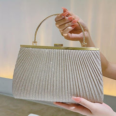Glitter Event Clutch Bag Metal Chain Handbag Floral Handle