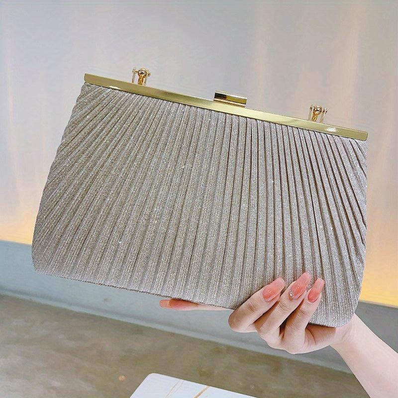 Glitter Event Clutch Bag Metal Chain Handbag Floral Handle