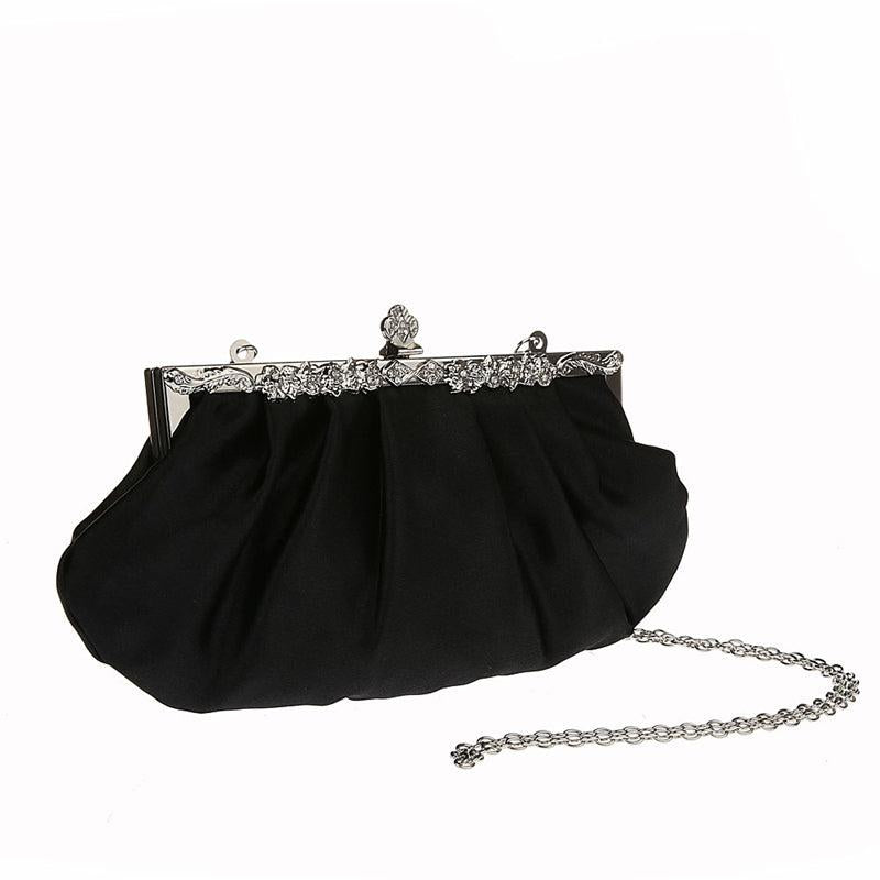 Satin Evening Frame Clutch Bag Glossy Solid Handbag Chain Strap Party
