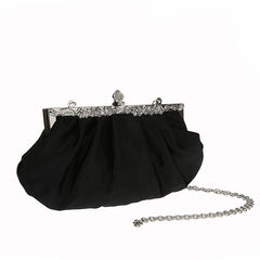 Satin Evening Frame Clutch Bag Glossy Solid Handbag Chain Strap Party