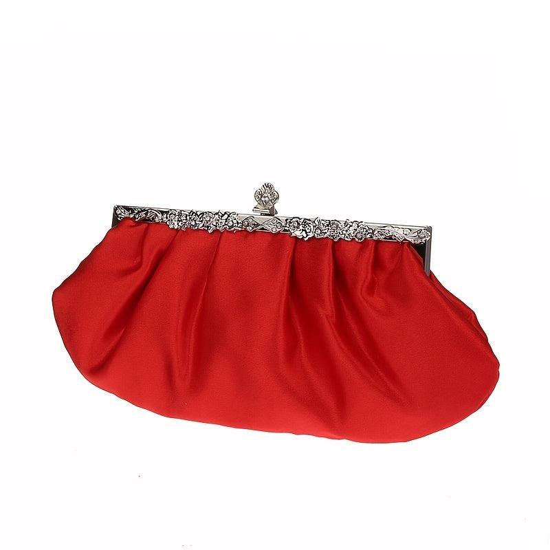 Satin Evening Frame Clutch Bag Glossy Solid Handbag Chain Strap Party