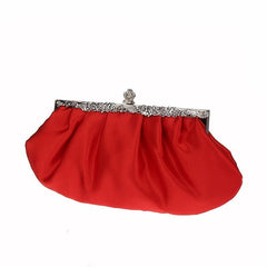 Satin Evening Frame Clutch Bag Glossy Solid Handbag Chain Strap Party
