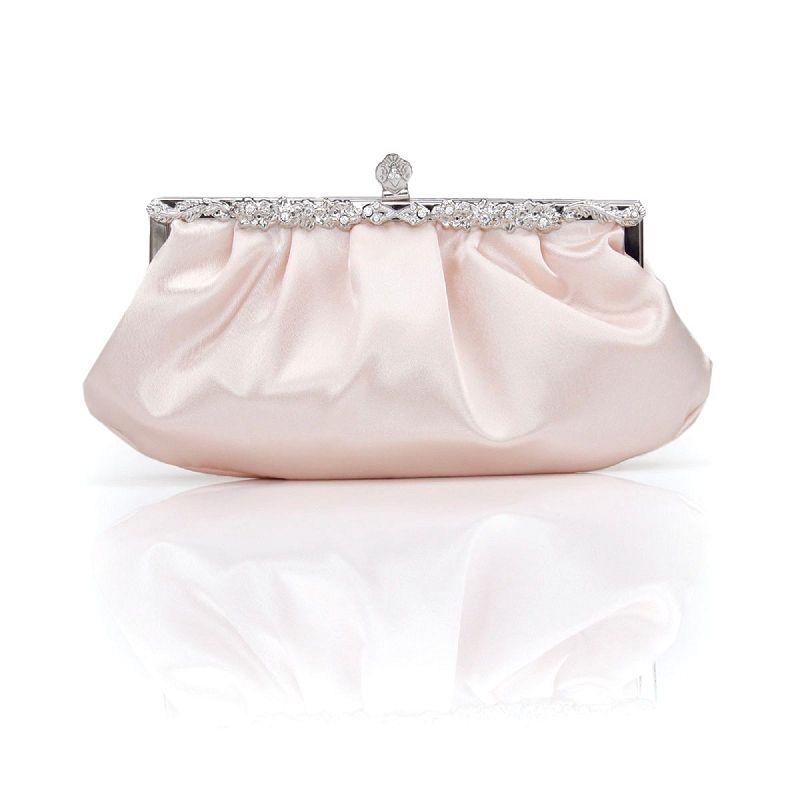 Satin Evening Frame Clutch Bag Glossy Solid Handbag Chain Strap Party