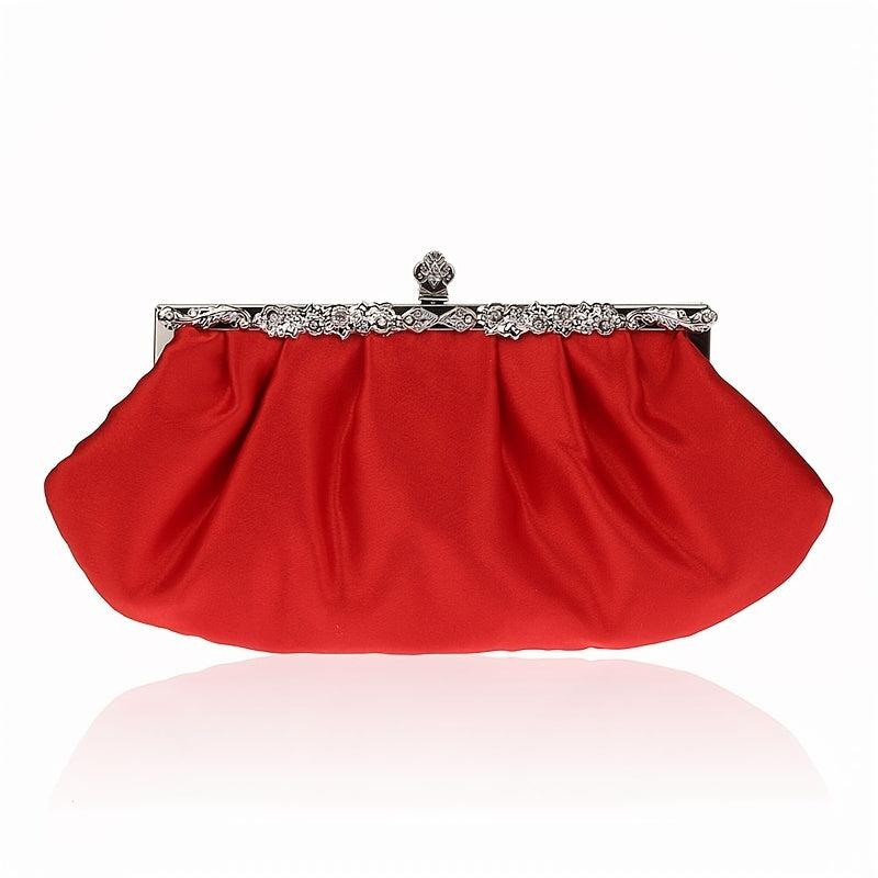Satin Evening Frame Clutch Bag Glossy Solid Handbag Chain Strap Party