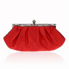 Satin Evening Frame Clutch Bag Glossy Solid Handbag Chain Strap Party