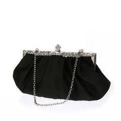 Satin Evening Frame Clutch Bag Glossy Solid Handbag Chain Strap Party