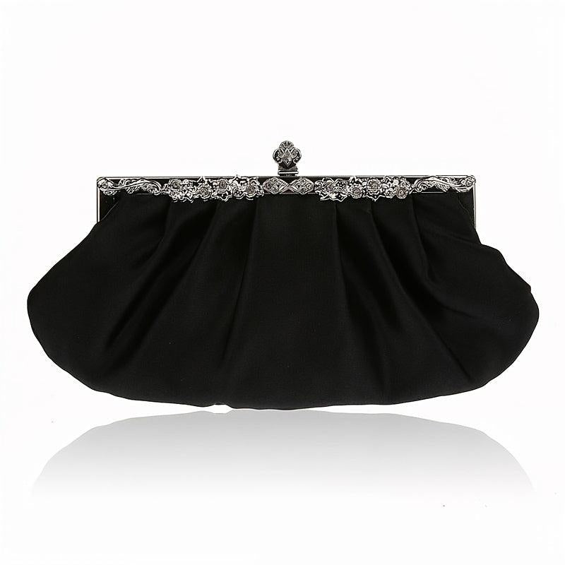Satin Evening Frame Clutch Bag Glossy Solid Handbag Chain Strap Party