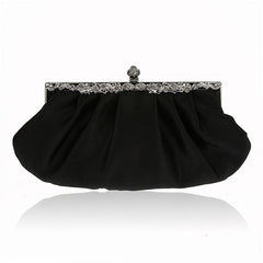 Satin Evening Frame Clutch Bag Glossy Solid Handbag Chain Strap Party