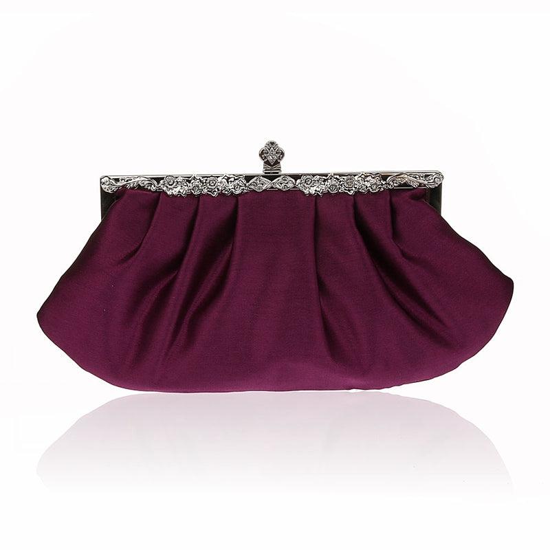 Satin Evening Frame Clutch Bag Glossy Solid Handbag Chain Strap Party