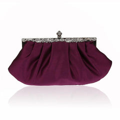 Satin Evening Frame Clutch Bag Glossy Solid Handbag Chain Strap Party