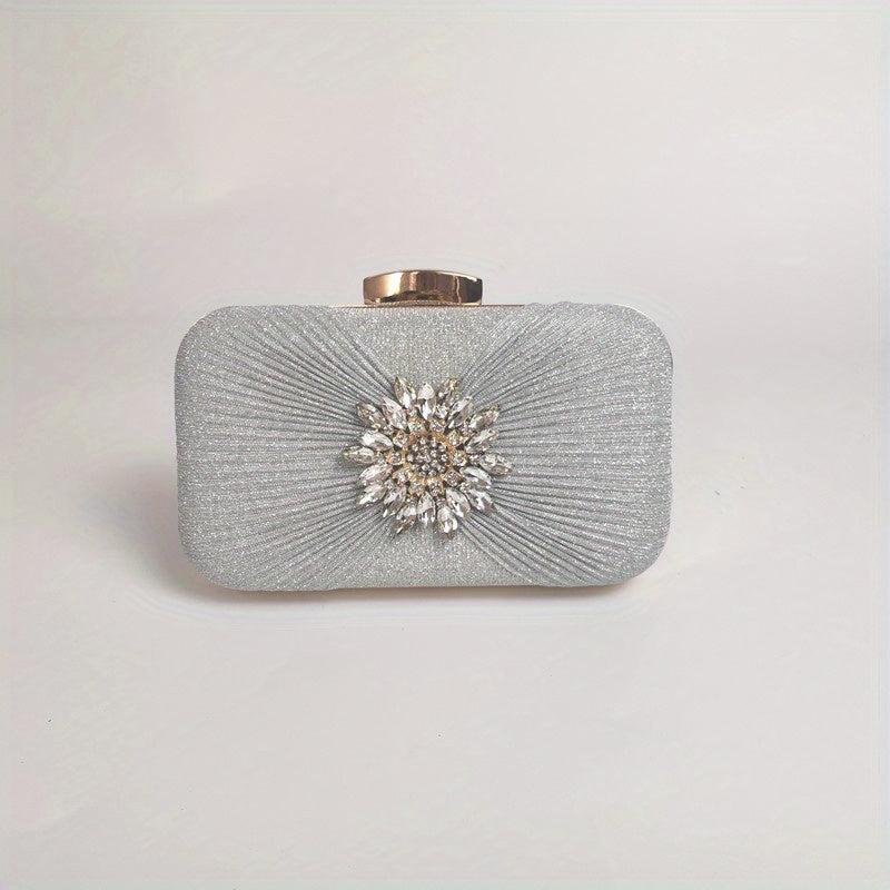 Flower Rhinestone Decor Evening Bag Party Clutch Wedding