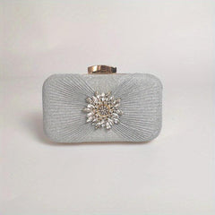 Flower Rhinestone Decor Evening Bag Party Clutch Wedding