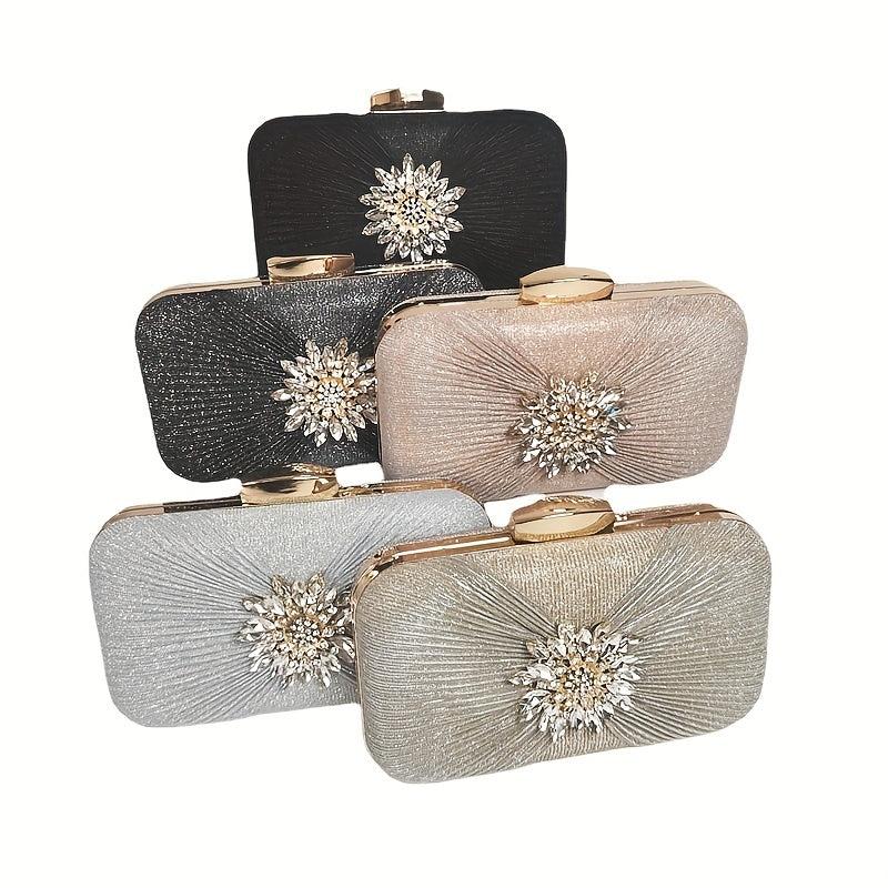 Flower Rhinestone Decor Evening Bag Party Clutch Wedding
