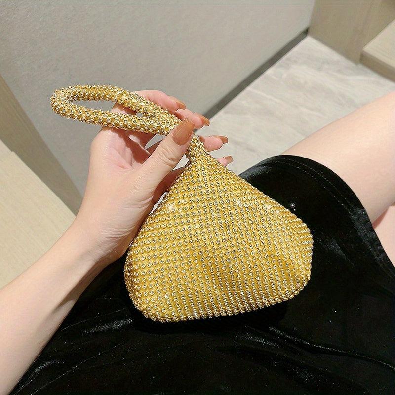 Rhinestone Evening Handbags Triangle Clutch Purse Glitter Prom Wedding