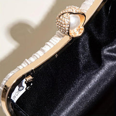 Ruched Satin Evening Bag Faux Pearl Chain Clutch Purse Women's Handbags