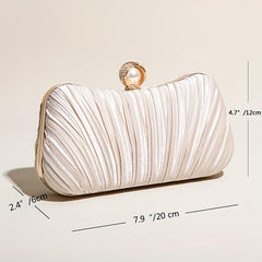 Ruched Satin Evening Bag Faux Pearl Chain Clutch Purse Women's Handbags
