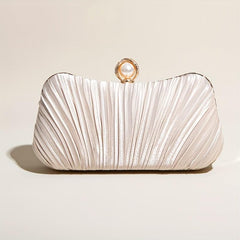 Ruched Satin Evening Bag Faux Pearl Chain Clutch Purse Women's Handbags