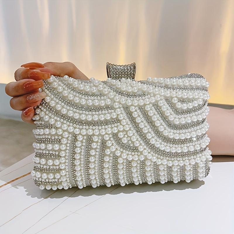 Pearl Rhinestone Evening Bag Dinner Clutch Purse Formal Banquet Handbag
