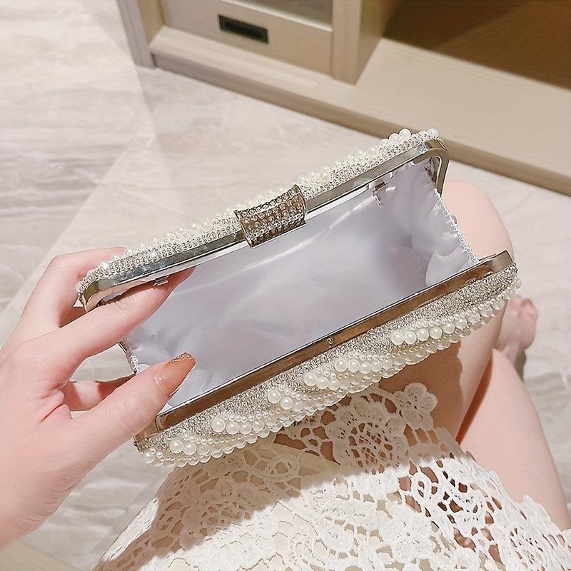 Pearl Rhinestone Evening Bag Dinner Clutch Purse Formal Banquet Handbag