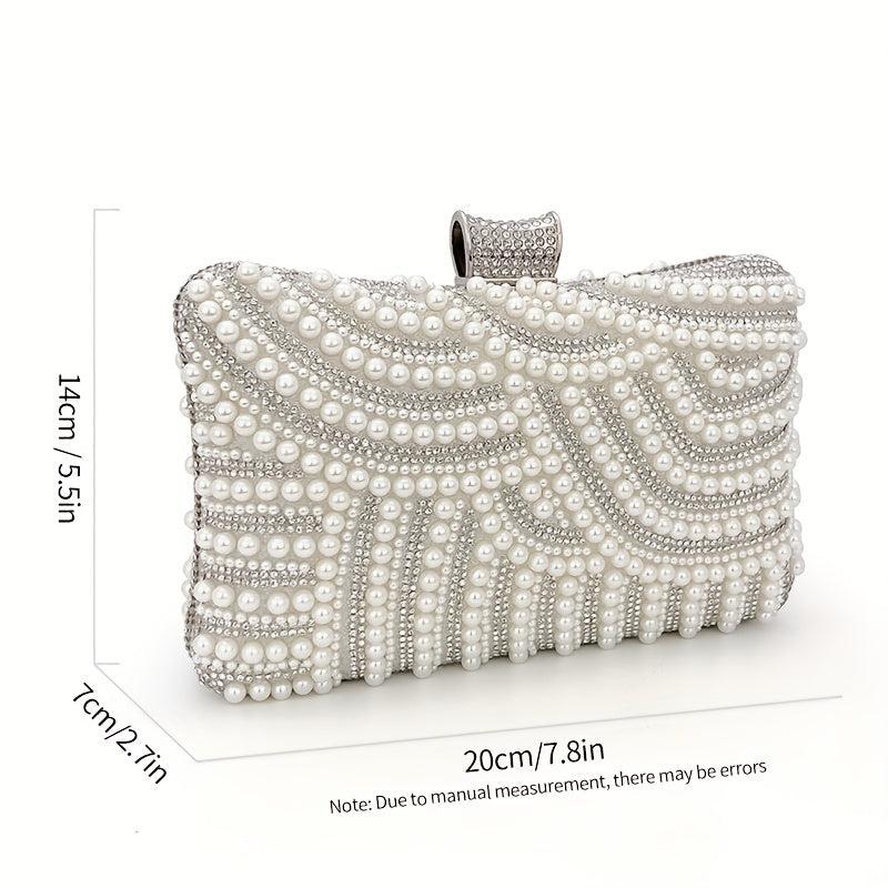 Pearl Rhinestone Evening Bag Dinner Clutch Purse Formal Banquet Handbag